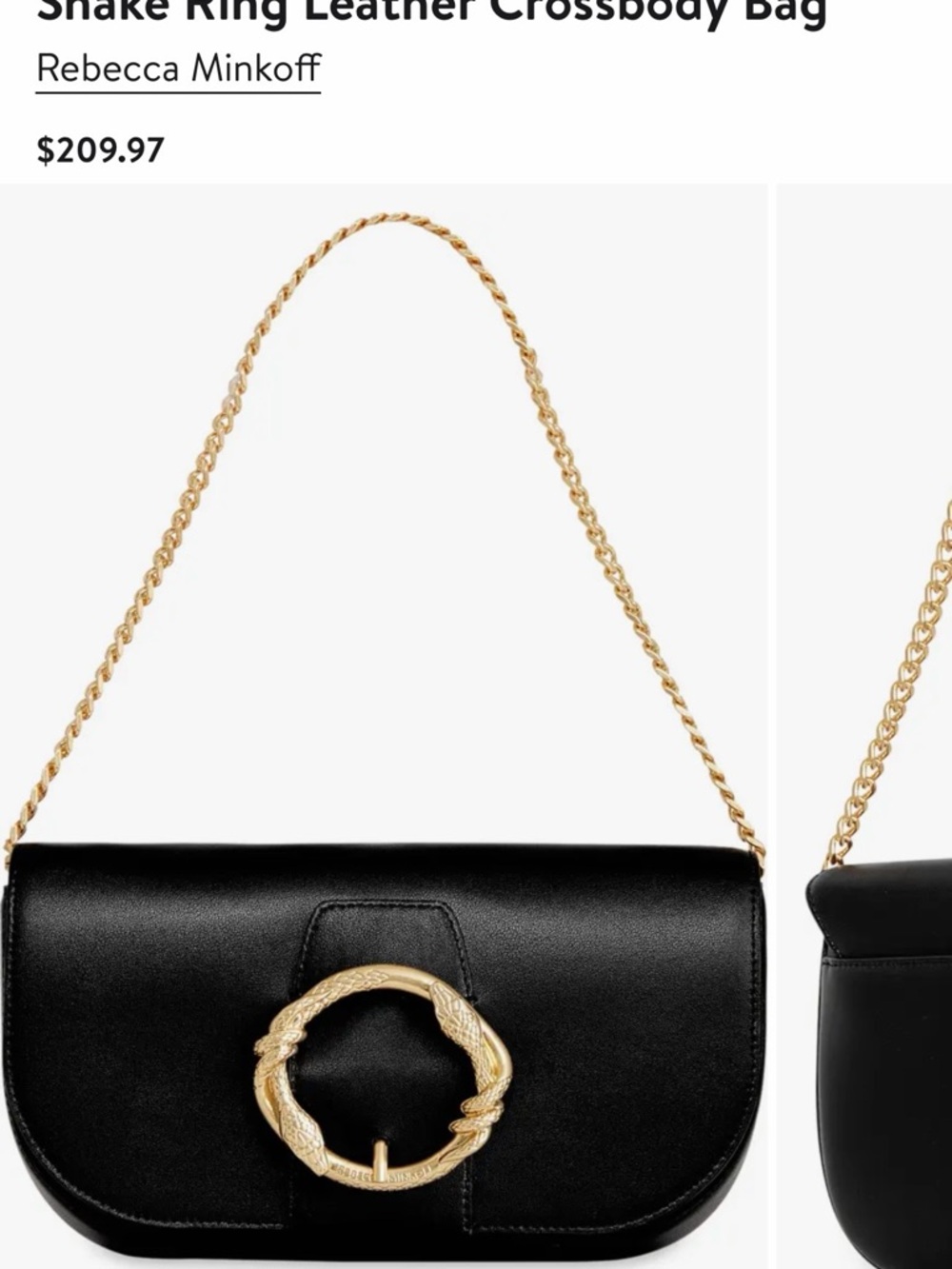 Rebecca Minkoff Black Leather Crossbody with Gold Snake Ring